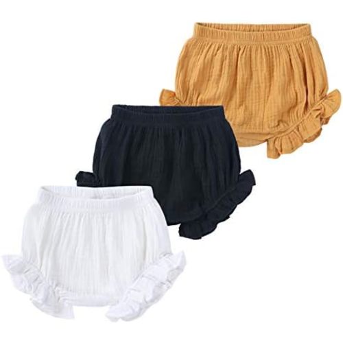 MYGBCPJS Baby Girls Boys 3 Pack Cotton Linen Blend Cute Bloomer Shorts Loose Harem Shorts
