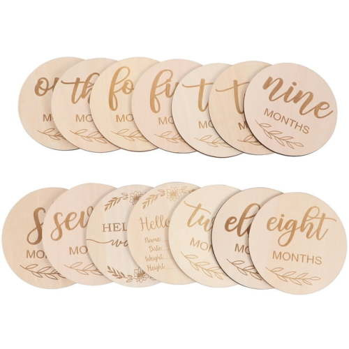 Frcolor Baby Milestone Cards Monthly Months Signs Announcement Wooden Sign Markers Blocks Book Wood Discs Growth Birth Circles
