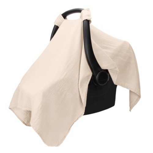 Muslin Cotton Baby Car Seat Cover, Universal Fit Carseat Canopy Covers for babies, Girls and Boys By Comfy Cubs, Color: Sand
