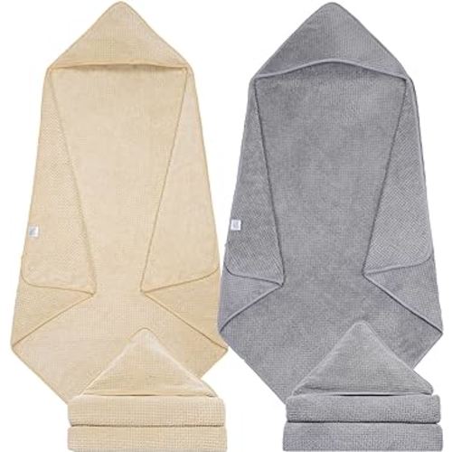 Baby Hooded Towels, 2 Pack Baby Towels Set, Super Soft Bath Towel, Shower Gifts for Infant, Toddler,Newborn Essentials (35 X 35 Inch,Grey & Beige Brown)
