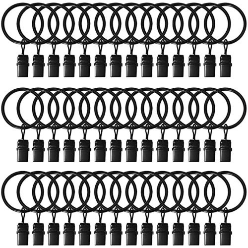 42 Pack Curtain Rings with Clips 1.26" Interior Diameter,Metal Drapery Ring with Clips Compatible with up to 1 inch Drapery Rod,Strong Vintage Decorative Rustproof Drapery Ring with Hooks(Black)