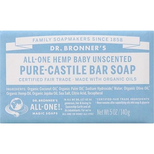 Dr. Bronners Castile Baby Unscented Bar Soap, 5 OZ