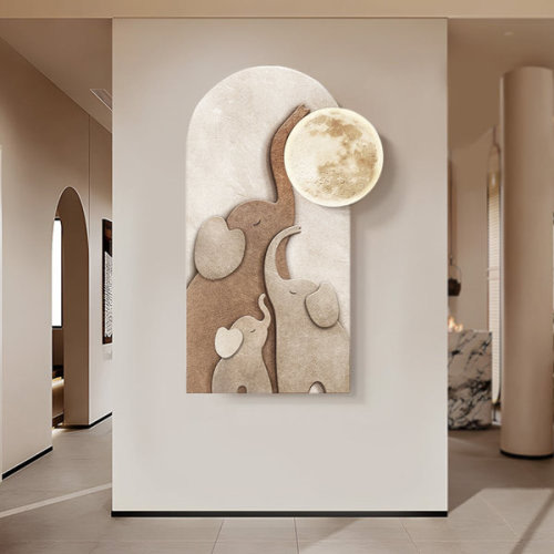 31.5" Arched LED 3D Acrylic Elephant Moon Wall Sculpture Art Decor Living Room Bedroom