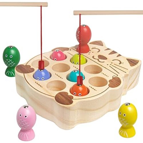 Fishing Game for Kids 3-5,Wooden Montessori Preschool Education Learning Hand-Eye Cognition & Fine Motor Skill Color Sorting Magnetic Fishing Toys Easter Basket Stuffers for Toddler Boys Girls