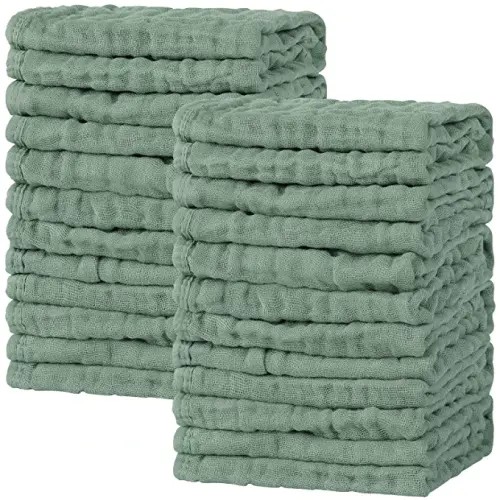 Muslin Burp Cloths 12 Pack Extra Soft and Absorbent (Dark Green)