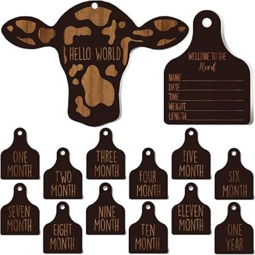 Maitys 14 Pcs Cow Baby Monthly Milestone Cards, Black