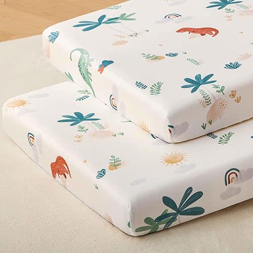 SDY Dinosaur Crib Sheets for Boys Girls,Soft Microfiber Jersey Baby Bed Sheets,Fitted Crib Sheet Set 2 Pack,52"×28"×8" Extra Deep Pocket