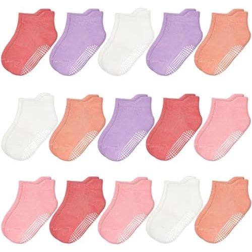 HYCLES Non-Slip Toddler Socks 15 Pairs Non Skid Low Cut Socks for 1-7 Years Anti Skid Ankle Socks for Baby Kids Boys Girls
