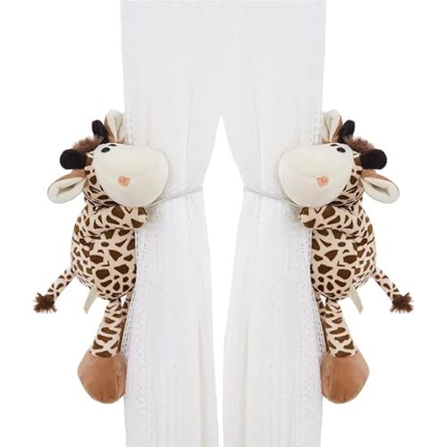 Curtain Tiebacks, 1 Pair Cute Animal Curtain Holdbacks for Drapes, Buckle Hook Fastener Curtain Tie Backs Holder for Nursery Decor, Kids Bedroom Window Decorations (Giraffe)