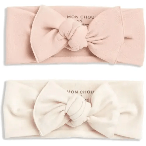 Baby Girl Bows, 100% Organic Cotton Clothes, Hair Accessories for Newborn Girls, Super-Soft Headband, Set of 2