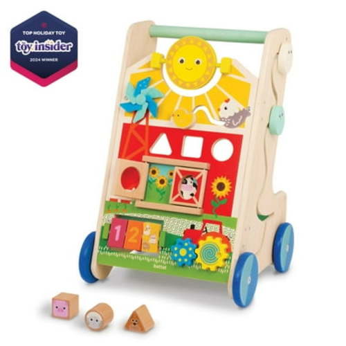 Battat Farm Footsteps Wooden Activity Walker 19.61 in with 3 Shapes, Baby and Toddler Toys