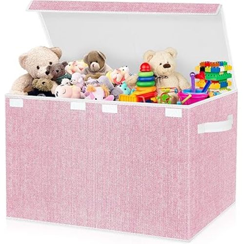 homyfort Large Toy Box Chest for Girls, Kids Toy Bin Storage Organizer with Lid for Babies,Toddlers,Nursery,Playroom (Pink)