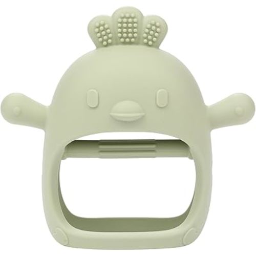 AIXMEET Silicone Baby Teething Toys, Chick Baby Teether Toy for 3+ Months, Baby Chew Toys for Sucking Needs, Never Drop Baby Mitten Teether for Soothing Teething Pain Relief, Easy Clean (Green)