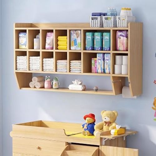 Wall-Mount Diaper Organizer, Adjustable Cubbies for Nursery & Daycare