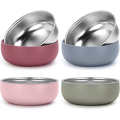 ShineMe 4 pack Baby Bowls, Stainless Steel Bowls for Kids with Removable Colorful Silicone Sleeve, Unbreakable Toddler Bowls for Soup, Cereal, Yogurt, Snacks...