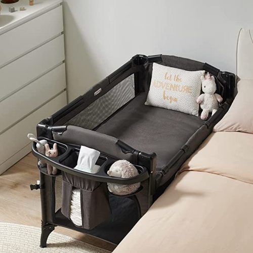 BEKA 4 in 1 Baby Bassinet Bedside Sleeper, Baby Bedside Crib 4 Functions, Bedside Bassinet Crib Sleeper, Playard, Changing Table, Baby Bassinet for Newborn Baby - Black