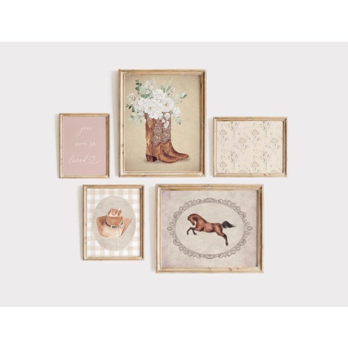 Cowgirl Nursery Prints Set of 5  | floral western nursery print | Rustic Nursery Decor | Western Girl Room Printable Art | Vintage Kids Room