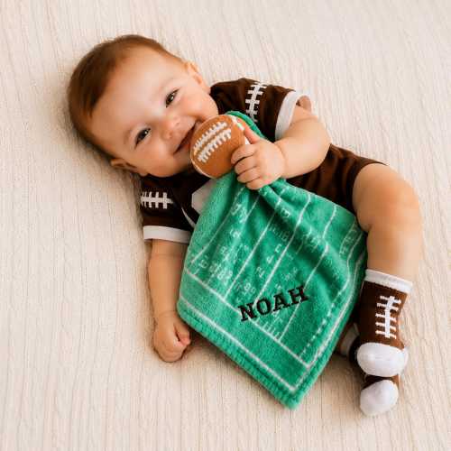 Personalized Football Baby Lovey, Custom Embroidered Name Security Blanket