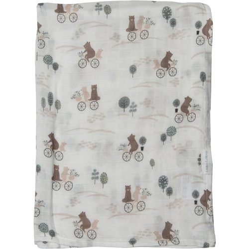 Loulou Lollipop Muslin Swaddle Blanket, Bears on Bike - 70% Rayon from Bamboo, 30% Cotton, Size 18-24M, Unisex, Lightweight, Summer, Swaddle, Sleep & Swaddle