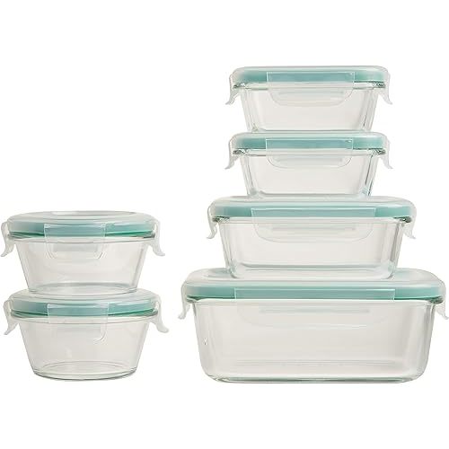OXO Good Grips Smart Seal , 12 Piece Glass Container Set,Clear,Blue