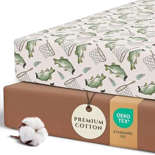 Pobibaby 2 Pack Fitted Crib Sheets for Boys - Premium Cotton Blend Baby Crib Sheet Set, Soft Breathable Toddler Bed Sheets for Standard Mattress, Baby Boy Nursery Bedding Set 52x28 (Gone Fishing)