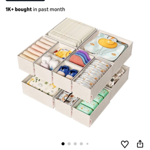 Cotton Linen Drawer Organizer for Baby Clothes, 12Pack Multi-Size Nursery Dresser Dividers for Clothes, Premium Foldable Storage Bins for Bedroom, Closet and Diaper Table, Beige