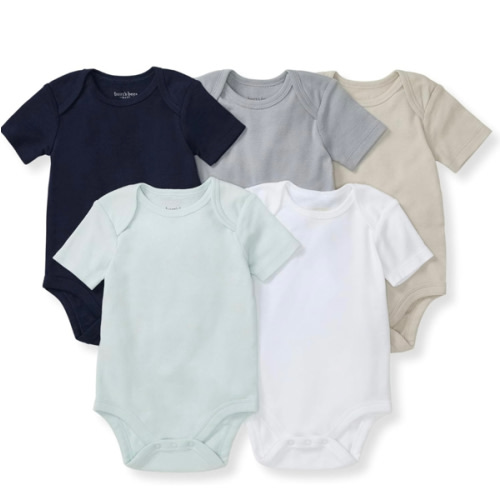 Burt's Bees Baby Bodysuits, Short Sleeve and Long Sleeve One-Pieces, 100% Organic Cotton, Pack of 5