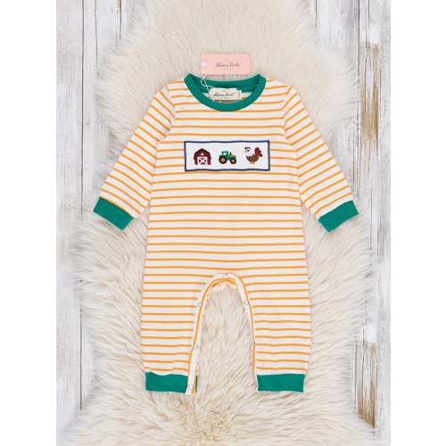 Down on the Farm Smocked Striped Romper