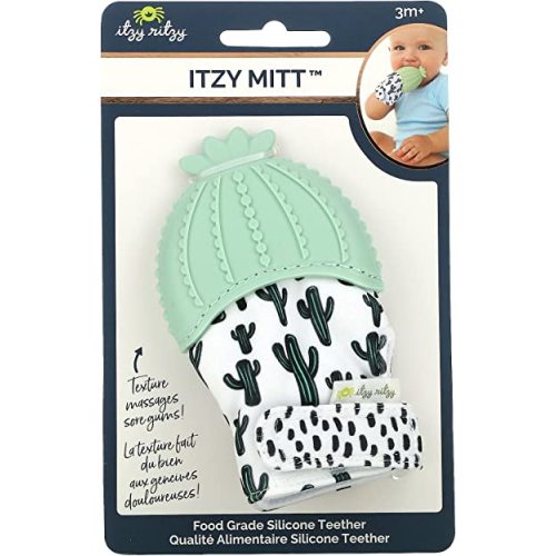 Itzy Ritzy Silicone Teething Mitt - Soothing Infant Teething Mitten with Adjustable Strap, Crinkle Sound & Textured Silicone to Soothe Sore & Swollen Gums - Baby Teething Toy For 3 Mos & Up, Cactus