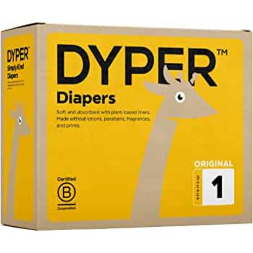 DYPER Viscose from Bamboo Baby Diapers Size 1 | Honest Ingredients | Cloth Alternative | Day & Overnight | Made with Plant-Based* Materials | Hypoallergenic