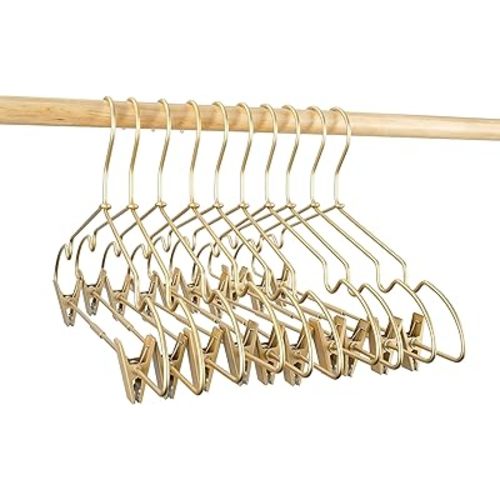12.5" Gold Metal Baby Clothes Clips Hanger Children Kids Coat Hanger Display and Storage 10Pack