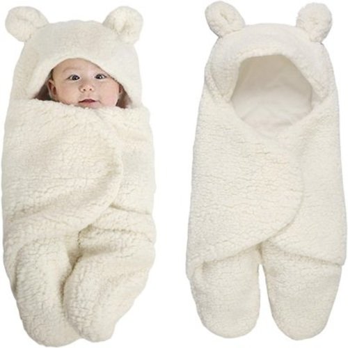 LEEYNEER Warm Fleece Infant Sleep Bag with Feet Newborn Baby Wrap Blanket Ears Hooded Swaddle Sack Wraps Stroller Crib Sleeping Bag Sack Photography Prop for 0-6 MonthsB