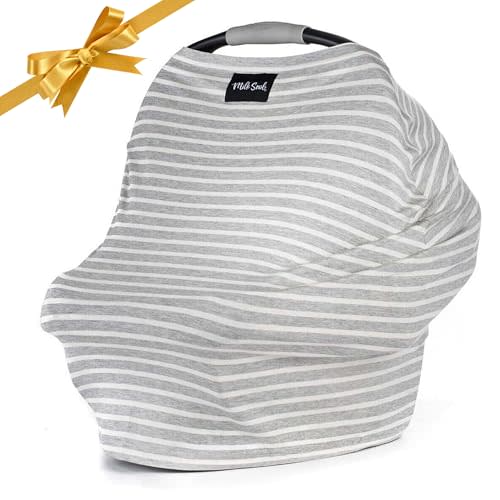 Milk Snob Original 5-in-1 Cover - Added Privacy for Breastfeeding, Baby Car Seat, Carrier, Stroller, High Chair, Shopping Cart, Lounger Canopy - Newborn Essentials, Nursing Top, Heather Gray Stripe