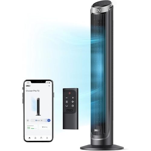 Dreo Smart Tower Fan for Bedroom, 90° Oscillating 40" Standing Fan, 26ft/s High-Speed 5 Speeds 4 Modes, Quiet Room Floor Fans, Touch/Remote/APP & Voice Control, Work with Alexa, 12H Timer, Silver