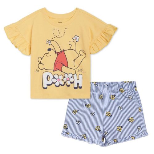 Disney Fairies Winnie the Pooh Infant Baby Girls T-Shirt and Chambray Shorts Outfit Set Pink / Blue 24 Months
