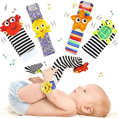 Baby Wrist Rattles and Foot Finder Rattles Socks, Newborn Baby Toys 0-6 Months, Baby Rattles Cute Infant Toys 0-3 Months, Soft Sensory Toys for Babies 0-12 Months, Baby Boy Girl Gifts 3 6 9 Months