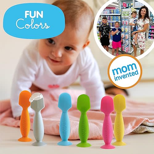 Bumco Mini Baby Diaper Cream Spatula with Case - BPA-Free Silicone Diaper Spatula with Suction Cup, Wipe-Clean Baby Bum Brush, Mom-Invented Butt Paste Applicator (Blue)