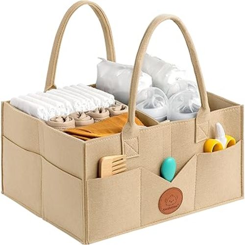 KeaBabies Diaper Caddy Organizer - Baby Organizer for Nursery, Car Storage Organizer, Baby Gift Basket, Changing Table Organizer, Portable Diaper Organizer Caddy for Girls, Boys (Light Mocha)