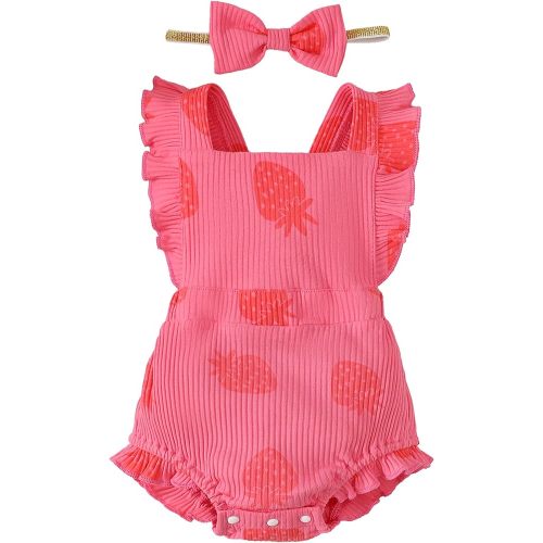 Fullfamous Baby Girl Ruffled Jumpsuit and Headband Set