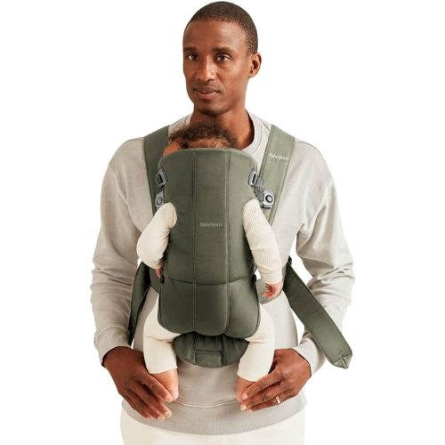 BabyBjörn Baby Carrier Mini, Woven, Dark Green | Newborn Carrier (7-15 lbs), Ergonomic, Easy-to-Use