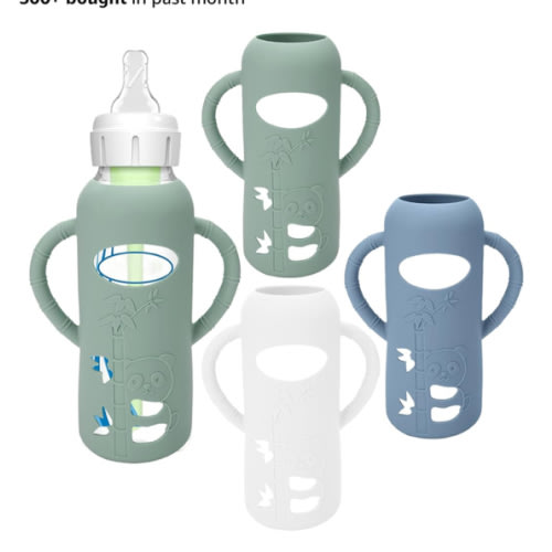 3 Pack Silicone Sleeves for Dr. Brown's Glass Baby Bottles - Drop Protection Baby Bottle Sleeves,Compatible with Dr. Brown's Newborn Glass Bottles,with Silicone Handles,8 oz