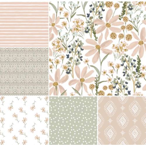 Baby Girl Bedding Set in earth tones of blush, peach, sage, and blue with wild flowers, custom baby bedding, baby girl wild flower