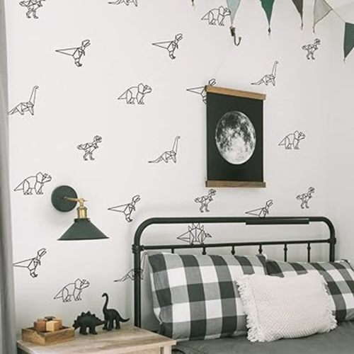 QUCHENG Dinosaur Wall Decals Animal Boys Bedroom Stickers Removable Decor Nursery Kids Room Modern Stylish Murals DIY Cute Decorations 5 Sheets