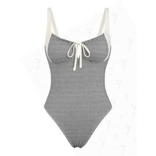 seamoly Blue Gingham Tie Around Criss Cross Backless Plunging Neck One-Piece Swimsuit
