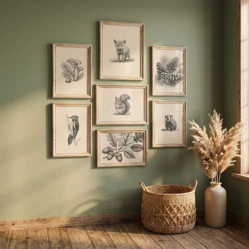 Woodland Nursery Wall Art - Set of 7 Prints | Farmhouse Kids Room | Gender Neutral Nursery | Pine Tree Print | Digital Download