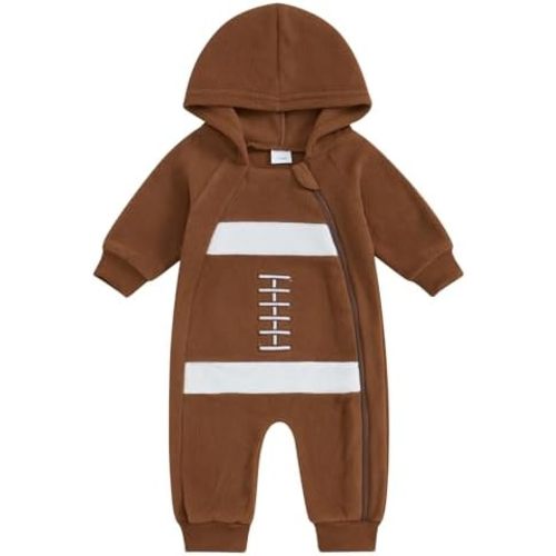 Newborn Baby Football Outfit Football Long Sleeve Romper Jumpsuit One Piece Hooded Bodysuit Fall Clothes 0-18M