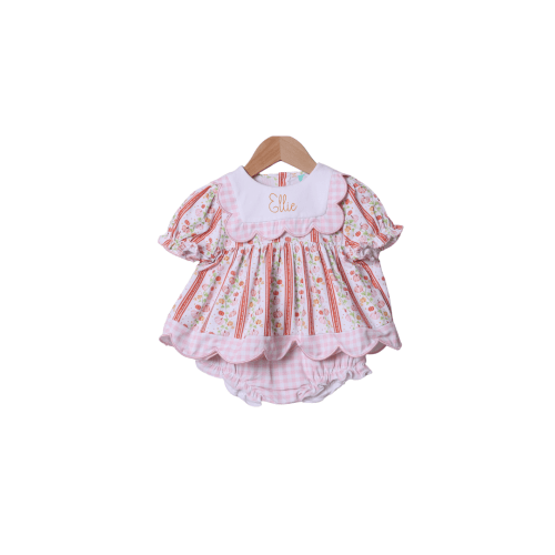 Fancy Pumpkin Pink Gingham Scalloped Bloomer Set