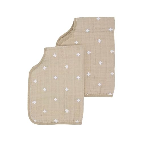 Little Unicorn 2 Pack Cotton Muslin Burp Cloths | 100% Cotton | Multi-Layer | Ultra Absorbent & Soft | Reversible | Large 21x14 (Taupe Cross)