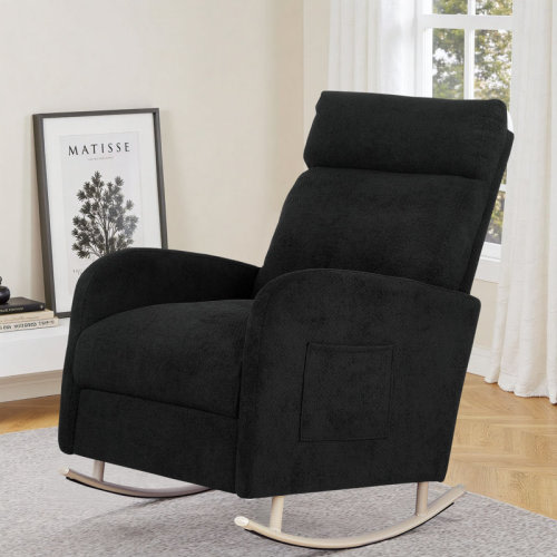 George Oliver Chenille Rocking Chair, High Backrest Accent Nursery Chair With Side Storage Pockets | Wayfair