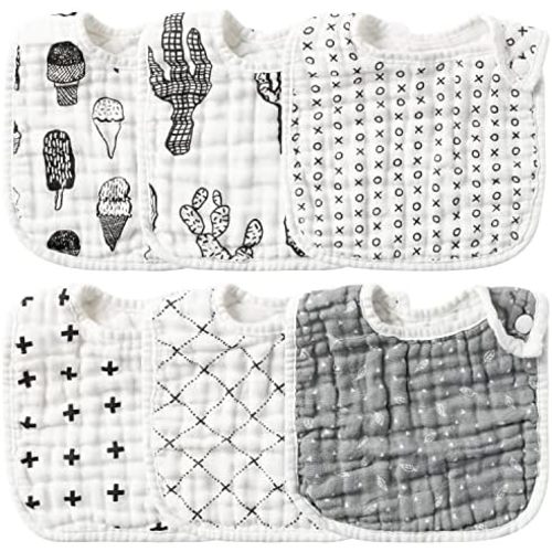 Zainpe 6Pcs Snap Muslin Cotton Baby Bibs Infants Feeding Bib Adjustable Burp Cloths Soft Drool Bibs for Toddlers Girl Boy